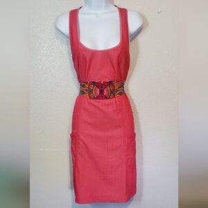 Fossil Pink Boho Cotton A-Line Sleeveless Belted Tied Waist Midi Dress Size 12